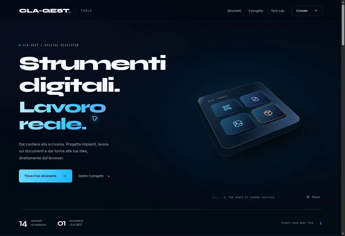 Pagina reale CLA Tools, ingresso agli strumenti digitali dell’ecosistema